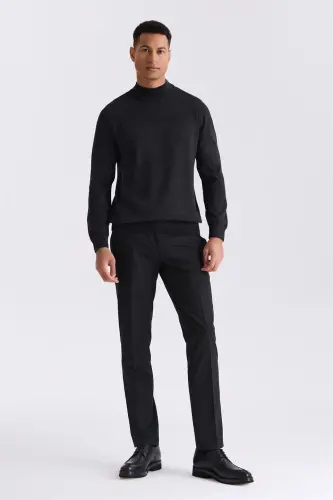 Antrasit Slim Fit Yarım Balıkçı Yaka Triko Kazak - JAKAMEN (1)