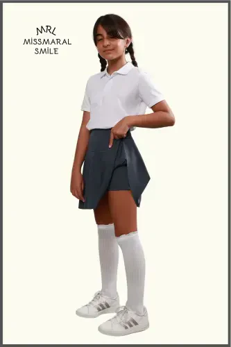 Şortlu Etek Antrasit Yüksek Bel Havuz-deniz Spor Ve Günlük Kullanım Skirt With Shorts 4101-ANTRASİT - 4