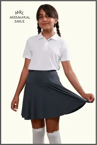 Şortlu Etek Antrasit Yüksek Bel Havuz-deniz Spor Ve Günlük Kullanım Skirt With Shorts 4101-ANTRASİT - 6