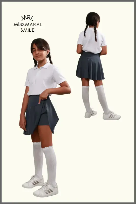 Şortlu Etek Antrasit Yüksek Bel Havuz-deniz Spor Ve Günlük Kullanım Skirt With Shorts 4101-ANTRASİT - 7