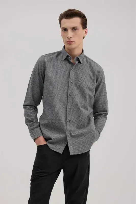 Antratsit Comfort Fit naqshli paxta tugmachali yoqali ko'ylak - 2