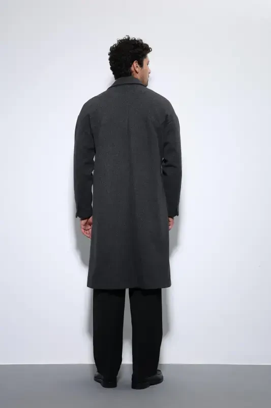 Antratsit Kamarli Katta O'lchamli Erkak Palto - Antratsit - 5