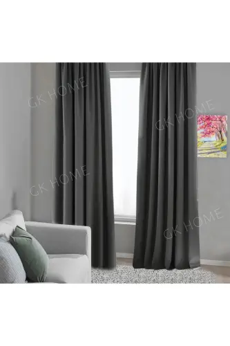 Antratsit Kulrang Qora Perde, Qorong'i Yoritmaydigan Perde, Plisiz Tikuv (Yagona Qanot Fon Perde) - Antratsit - 1