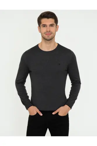 Antratsit Melanj Slim Fit Dumaloq Yoqa Basic Trikotaj Djemper 50248582-VR081 - 142342 - 1