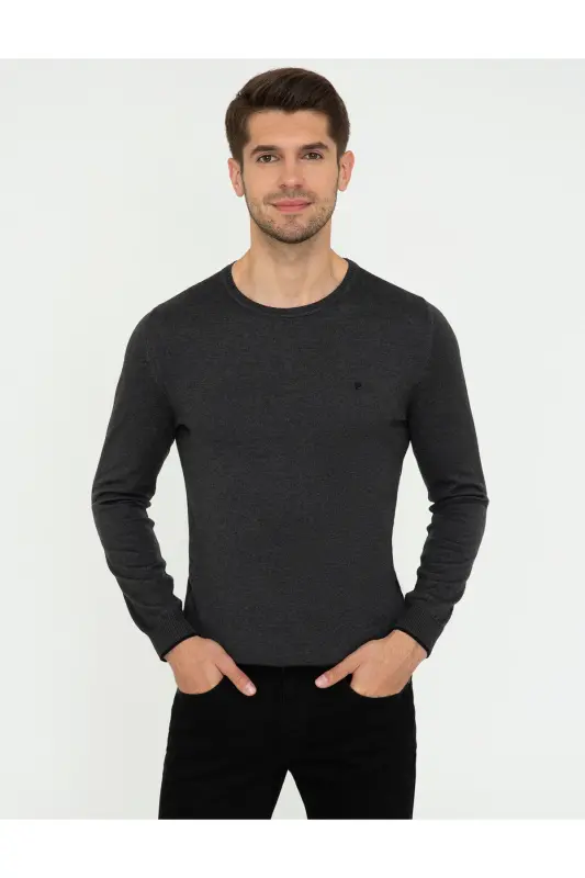 Antratsit Melanj Slim Fit Dumaloq Yoqa Basic Trikotaj Djemper 50248582-VR081 - 142342 - PIERRE CARDIN