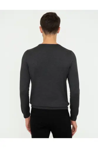 Antratsit Melanj Slim Fit Dumaloq Yoqa Basic Trikotaj Djemper 50248582-VR081 - 142342 - 4