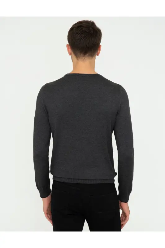 Antratsit Melanj Slim Fit Dumaloq Yoqa Basic Trikotaj Djemper 50248582-VR081 - 142342 - 4