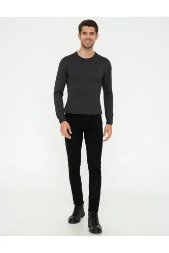 Antratsit Melanj Slim Fit Dumaloq Yoqa Basic Trikotaj Djemper 50248582-VR081 - 142342 - 5
