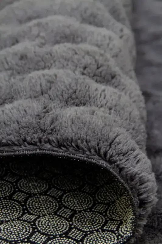 Antratsit Oval Peluş Kabartma Kaymaydigan Taban Dot Yuviladigan Salon Yo'lak Mutfak Bolalar Xonasi-To'q Kulrang - 4