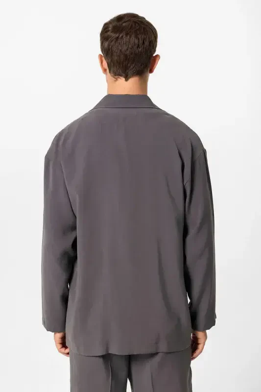Antratsit Oversize Astarsiz Erkak Blazer Kurtka-Antratsit - 2