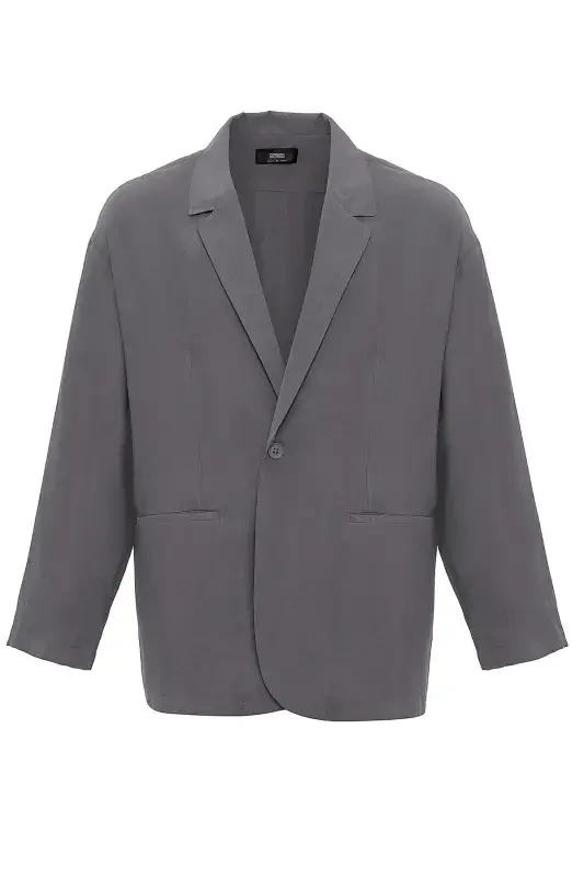 Antratsit Oversize Astarsiz Erkak Blazer Kurtka-Antratsit - 3