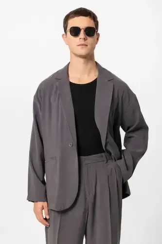 Antratsit Oversize Astarsiz Erkak Blazer Kurtka-Antratsit - 4