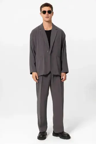 Antratsit Oversize Astarsiz Erkak Blazer Kurtka-Antratsit - 5