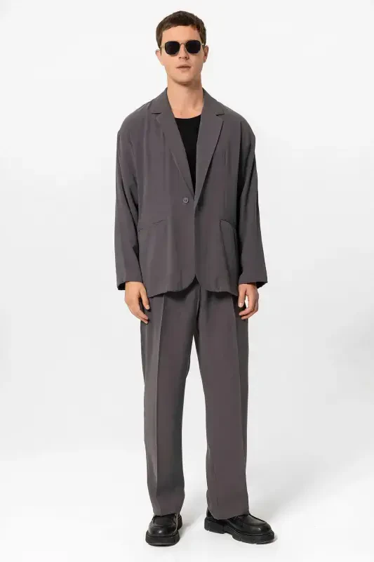 Antratsit Oversize Astarsiz Erkak Blazer Kurtka-Antratsit - 5