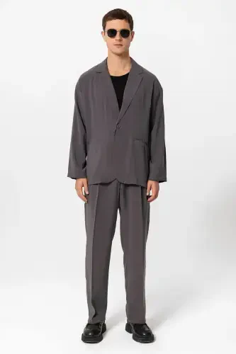 Antratsit Oversize Astarsiz Erkak Blazer Kurtka-Antratsit - 6