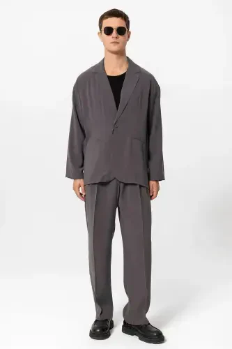 Antratsit Oversize Astarsiz Erkak Blazer Kurtka-Antratsit - 8