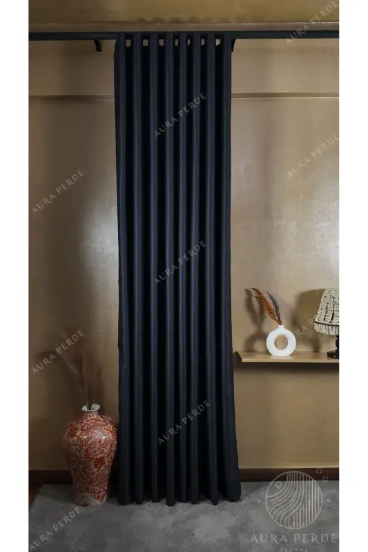 Antratsit Qoraytma Parda - Yorug'lik O'tkazmaydigan Blackout Fon Parda | Pilesiz Yagona Qanot | AURAPERDE-Antratsit - 2