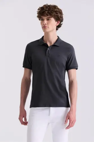 Antratsit rangdagi Slim Fit Polo yoqali futbolka 