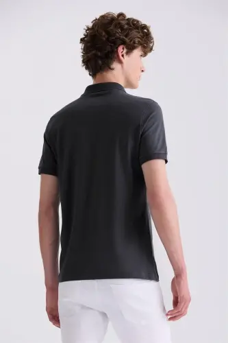 Antratsit rangdagi Slim Fit Polo yoqali futbolka - 4