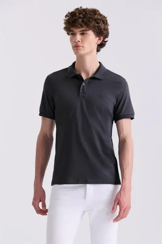 Antratsit rangdagi Slim Fit Polo yoqali futbolka - 1
