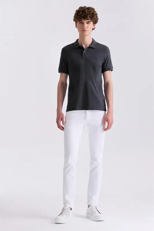 Antratsit rangdagi Slim Fit Polo yoqali futbolka - 2