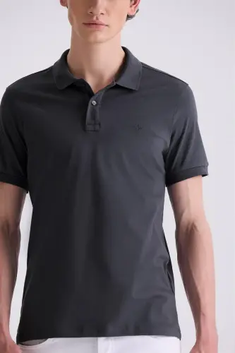 Antratsit rangdagi Slim Fit Polo yoqali futbolka - 3