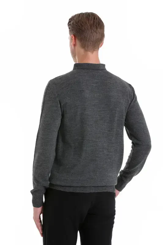 Antratsit Regular Fit Düz Polo Yoqali Triko Ko'ylak - Antratsit - 3