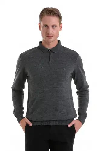 Antratsit Regular Fit Düz Polo Yoqali Triko Ko'ylak - Antratsit - 4