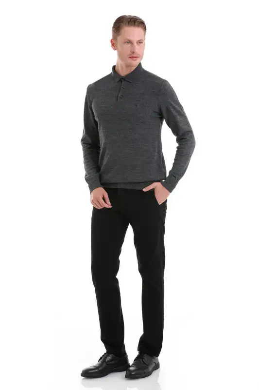 Antratsit Regular Fit Düz Polo Yoqali Triko Ko'ylak - Antratsit - 5