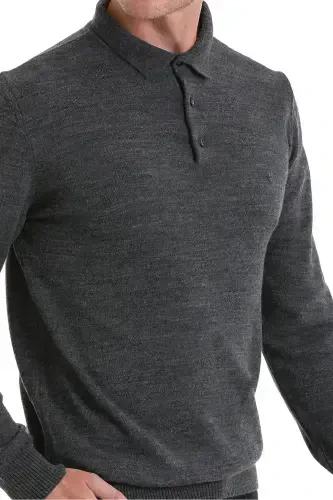 Antratsit Regular Fit Düz Polo Yoqali Triko Ko'ylak - Antratsit - 6