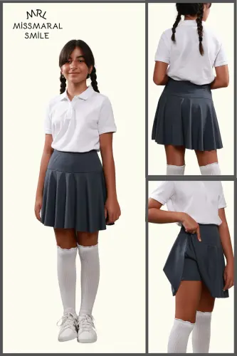 Antratsit Shortli Etek Yuqori Bel Hovuz-dengiz Sport Va Kundalik Foydalanish Skirt With Shorts 4101-ANTRASIT 