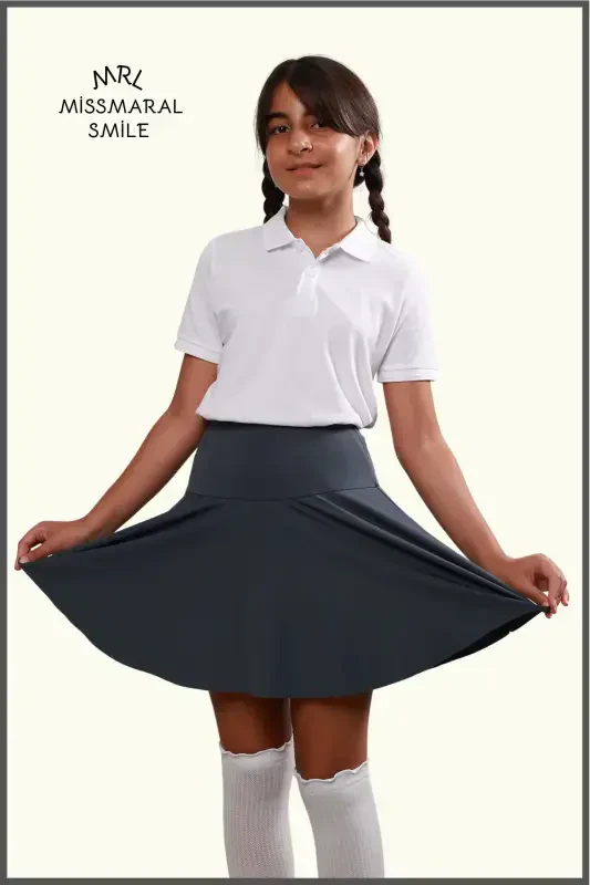 Antratsit Shortli Etek Yuqori Bel Hovuz-dengiz Sport Va Kundalik Foydalanish Skirt With Shorts 4101-ANTRASIT - 2