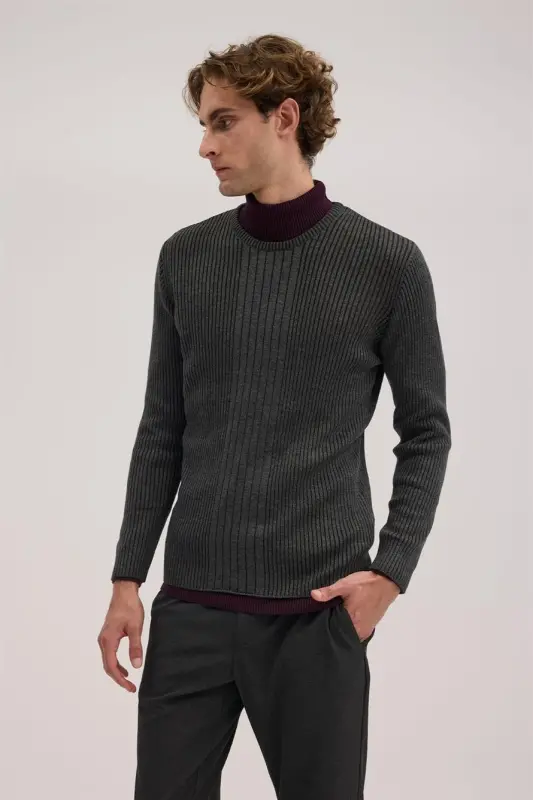 Antratsit Slim Fit naqshli Velosiped yoqali Trikotaj - JAKAMEN