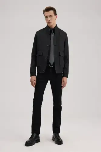 Antratsit Slim Fit Yagona Yoqali Cho'ntakli Kurtka Ko'rinishidagi Palto - 1