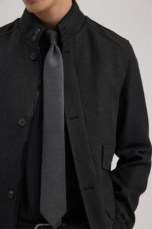 Antratsit Slim Fit Yagona Yoqali Cho'ntakli Kurtka Ko'rinishidagi Palto - 3