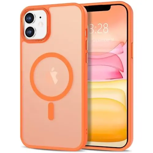 Anuck Case for iPhone 11 Case Magnetic Phone Case Compatible with MagSafe, Soft TPU Bumper Hard Translucent Matte Back Slim Fit Shockproof Protective Cover for Men Women Girls - Orange - ANUCK