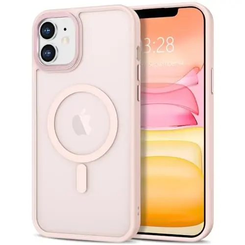 Anuck Case for iPhone 11 Case Magnetic Phone Case Compatible with MagSafe, Soft TPU Bumper Hard Translucent Matte Back Slim Fit Shockproof Protective Cover for Men Women Girls - Pink - ANUCK