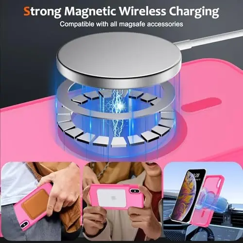 Anuck Case for iPhone 11 Pro Max Case Magnetic Phone Case Compatible with MagSafe, Soft TPU Bumper Hard Translucent Matte Back Slim Fit Shockproof Protective Cover for Men Women Girls - Hot Pink - 2