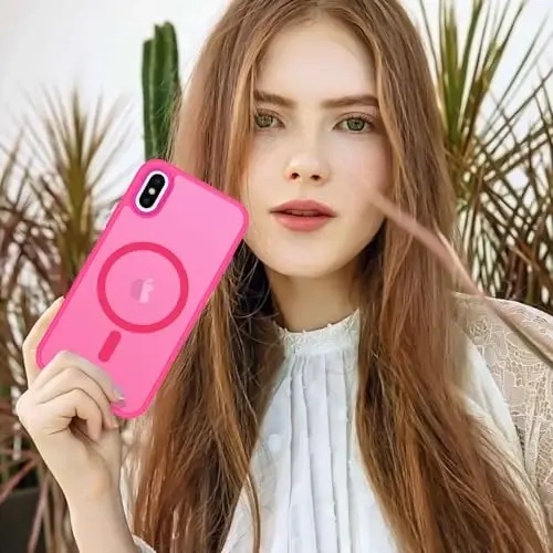 Anuck Case for iPhone 11 Pro Max Case Magnetic Phone Case Compatible with MagSafe, Soft TPU Bumper Hard Translucent Matte Back Slim Fit Shockproof Protective Cover for Men Women Girls - Hot Pink 