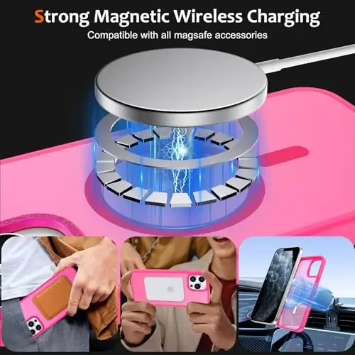Anuck Case for iPhone 11 Pro Max Case Magnetic Phone Case Compatible with MagSafe, Soft TPU Bumper Hard Translucent Matte Back Slim Fit Shockproof Protective Cover for Men Women Girls - Hot Pink - ANUCK (1)