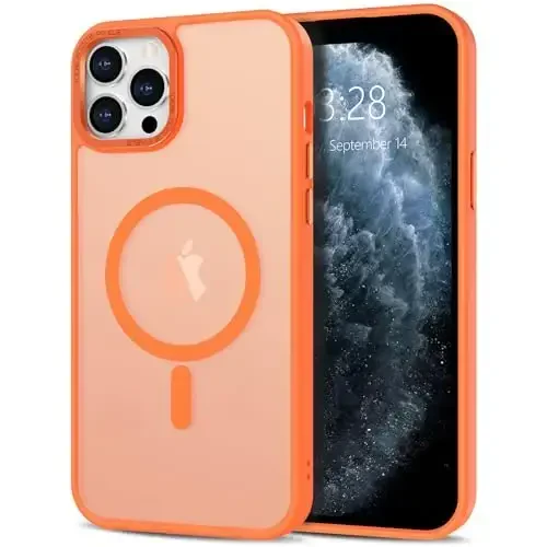 Anuck Case for iPhone 11 Pro Max Case Magnetic Phone Case Compatible with MagSafe, Soft TPU Bumper Hard Translucent Matte Back Slim Fit Shockproof Protective Cover for Men Women Girls - Orange 