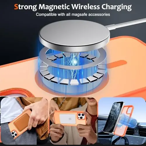 Anuck Case for iPhone 11 Pro Max Case Magnetic Phone Case Compatible with MagSafe, Soft TPU Bumper Hard Translucent Matte Back Slim Fit Shockproof Protective Cover for Men Women Girls - Orange - 2