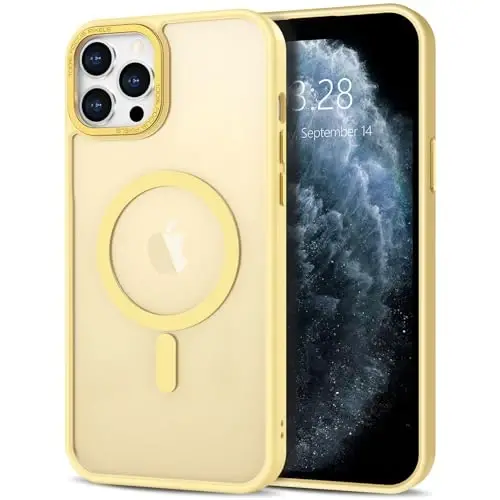 Anuck Case for iPhone 11 Pro Max Case Magnetic Phone Case Compatible with MagSafe, Soft TPU Bumper Hard Translucent Matte Back Slim Fit Shockproof Protective Cover for Men Women Girls - Yellow - 1