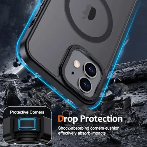 Anuck Case for iPhone 12 Case Magnetic Phone Case Compatible with MagSafe, Soft TPU Bumper Hard Translucent Matte Back Slim Fit Shockproof Protective Cover for Men Women Girls - Black - 1