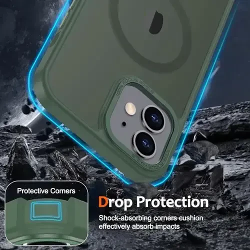 Anuck Case for iPhone 12 Case Magnetic Phone Case Compatible with MagSafe, Soft TPU Bumper Hard Translucent Matte Back Slim Fit Shockproof Protective Cover for Men Women Girls - Dark Green - 7