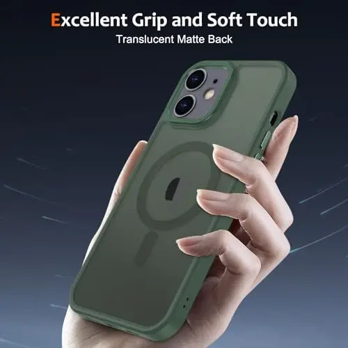 Anuck Case for iPhone 12 Case Magnetic Phone Case Compatible with MagSafe, Soft TPU Bumper Hard Translucent Matte Back Slim Fit Shockproof Protective Cover for Men Women Girls - Dark Green - 5