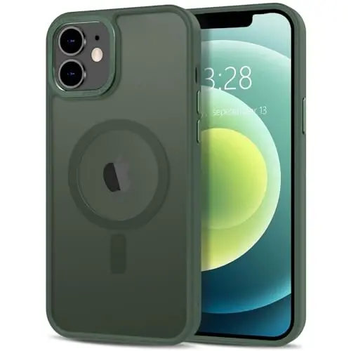 Anuck Case for iPhone 12 Case Magnetic Phone Case Compatible with MagSafe, Soft TPU Bumper Hard Translucent Matte Back Slim Fit Shockproof Protective Cover for Men Women Girls - Dark Green - 1