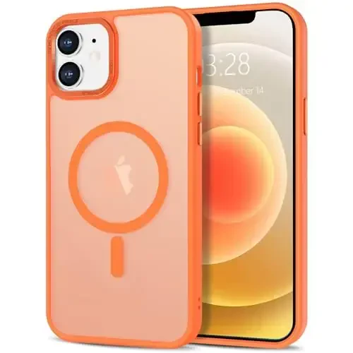 Anuck Case for iPhone 12 Case Magnetic Phone Case Compatible with MagSafe, Soft TPU Bumper Hard Translucent Matte Back Slim Fit Shockproof Protective Cover for Men Women Girls - Orange 