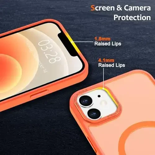Anuck Case for iPhone 12 Case Magnetic Phone Case Compatible with MagSafe, Soft TPU Bumper Hard Translucent Matte Back Slim Fit Shockproof Protective Cover for Men Women Girls - Orange - 3
