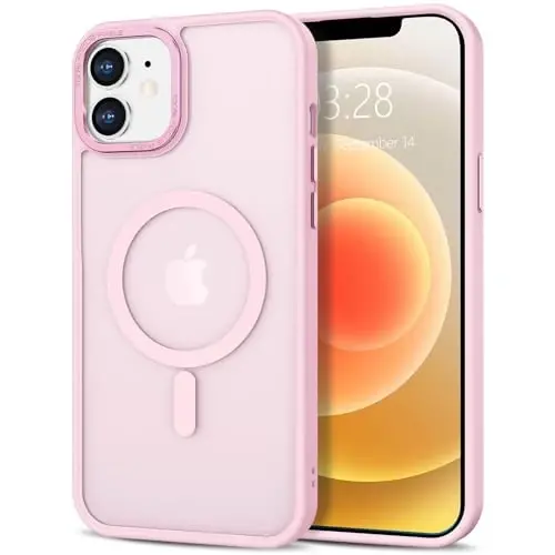 Anuck Case for iPhone 12 Case Magnetic Phone Case Compatible with MagSafe, Soft TPU Bumper Hard Translucent Matte Back Slim Fit Shockproof Protective Cover for Men Women Girls - Tender Pink - 1